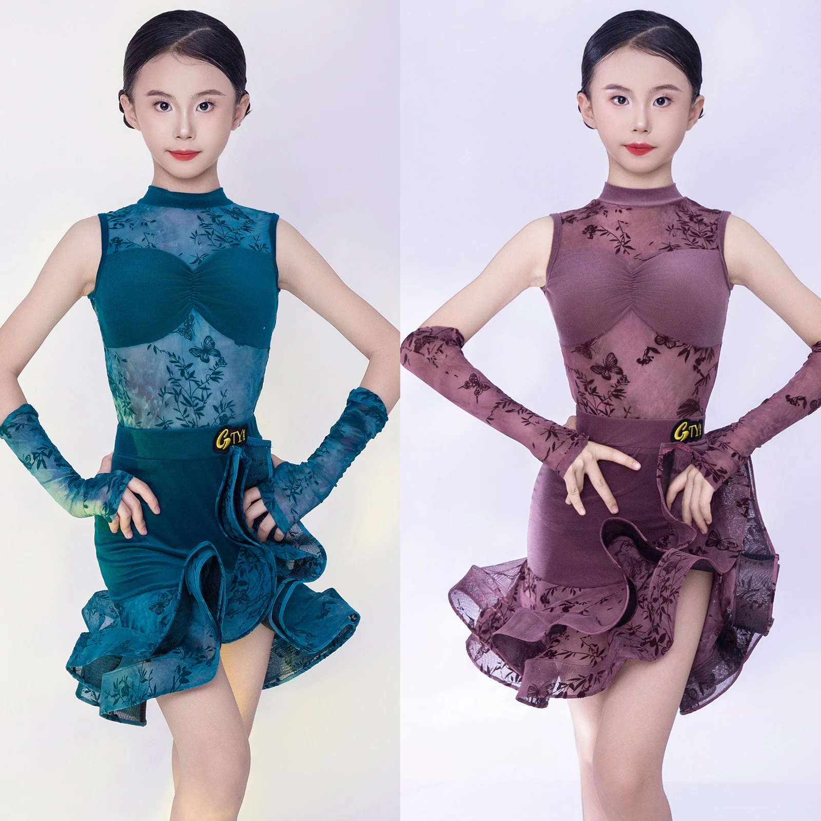 

Girls Latin Dance Competition Dress Kids Summer Latin Dance Costume Sleeveless Lace Fishbone Dress Performance Clothes DNV24006