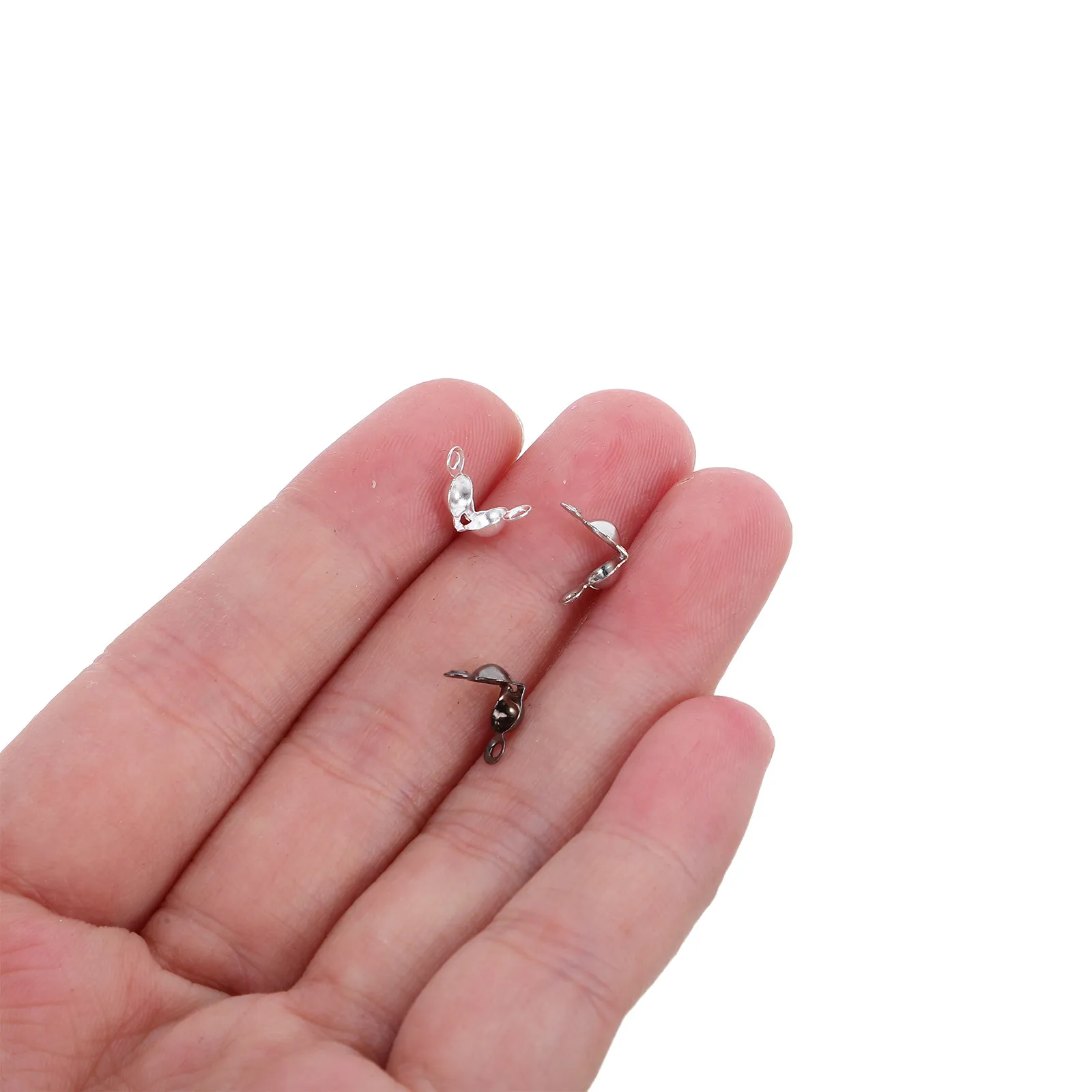 600Pcs Necklace End Buckle Metal Iron Bead Tips Knot Covers Crimp Beads Fold-Over Clamshell Endcaps DIY Jewelry Making Supplies