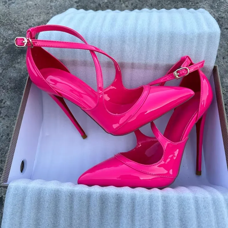 

Spring 2025 New Women's Sandals Pointy Toe Stiletto Heels Thin Dole Rose Red Elegant Sexy Wedding Dress Large Size Ladies Shoes