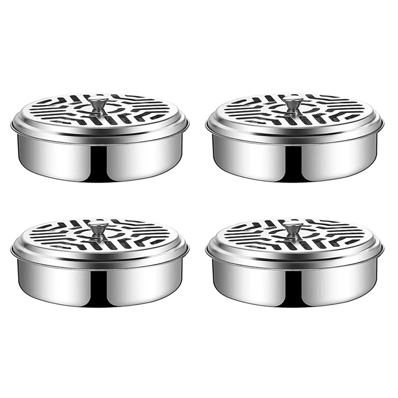 4X Stainless Steel Holder For Mosquito Coils, Fireproof Mosquito Spiral Container, Metallic Mosquito Coil Holder