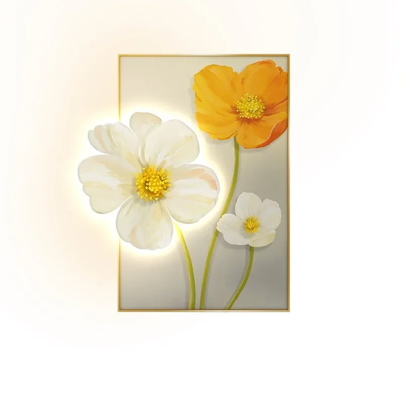 Small fresh sofa background wall decorative painting, three-dimensional luminous living room led light