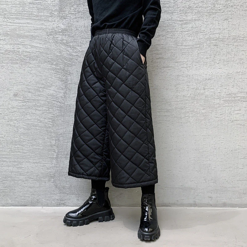 Autumn Men's Winter Quilted Trousers 2022 New Elastic Waist Wide Leg Pants Male Loose Thickened Casual Ankle-length Pants