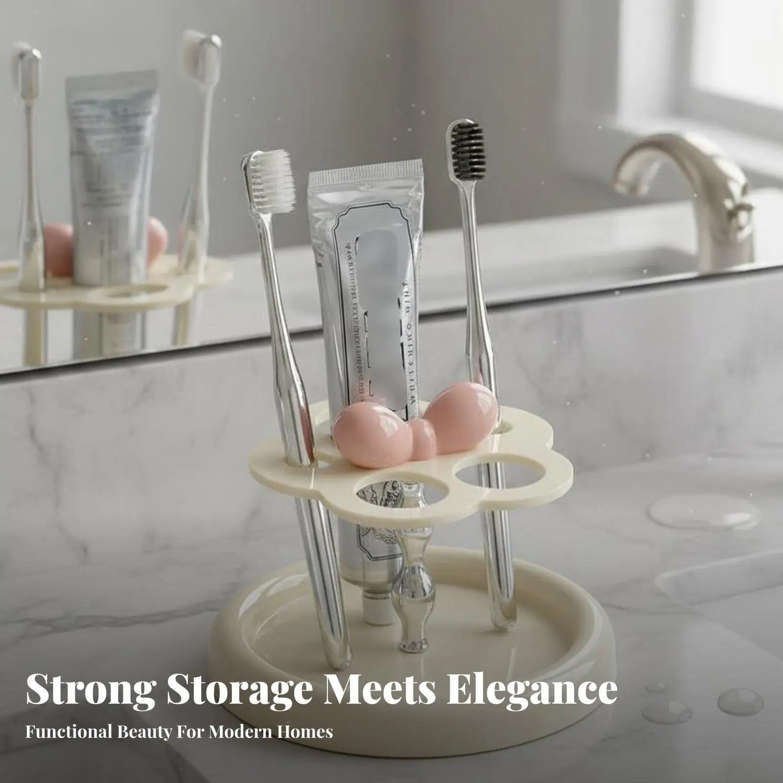 Acrylic Flower Toothbrush Holder for Bathroom Countertop Organizer with Drainage Tray Electric Toothbrush Stand