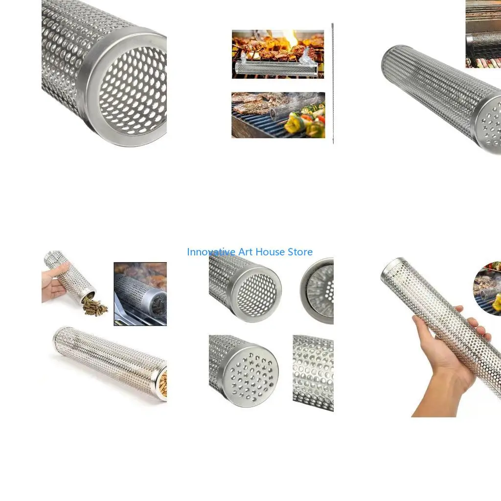 E1PC Smoker Smoke Tube Box for Pellets Grill 304 Stainless Steel BBQ Cold Smoker Generator Tube Billowing Hot or Cold Smoking