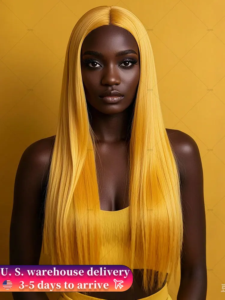 Gengibre amarelo peruca de cabelo humano peruca dianteira do laço em linha reta perucas do laço para as mulheres sem cola pronto para usar cabelo humano peruca cosplay do laço