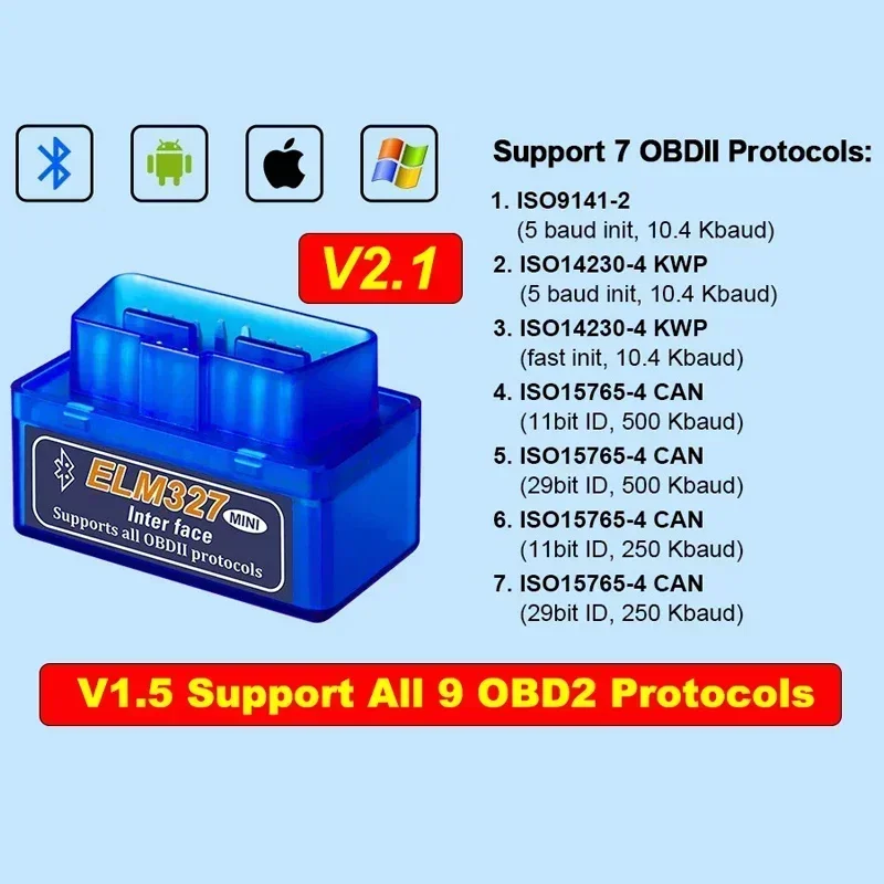 Bluetooth5.1 MINI ELM327 V2.1/V1.5 Auto OBD2 Scanner With Disc Car Diagnostic Tool Code Reader Tool For Android/IOS/Windows