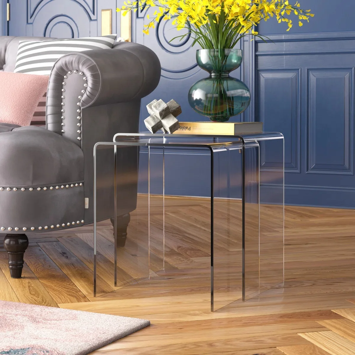

Nordic light luxury acrylic nested table living room bedroom high transparent acrylic nested coffee table U-shaped edge few sets