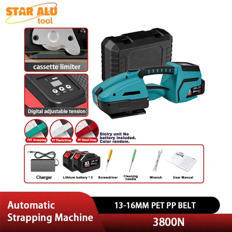 2025 New V3 3800N Electric Strapping Machine 400W Automatic 13-16mm PET PP Belt Digital Display Friction Heat Welding 2 Batterie