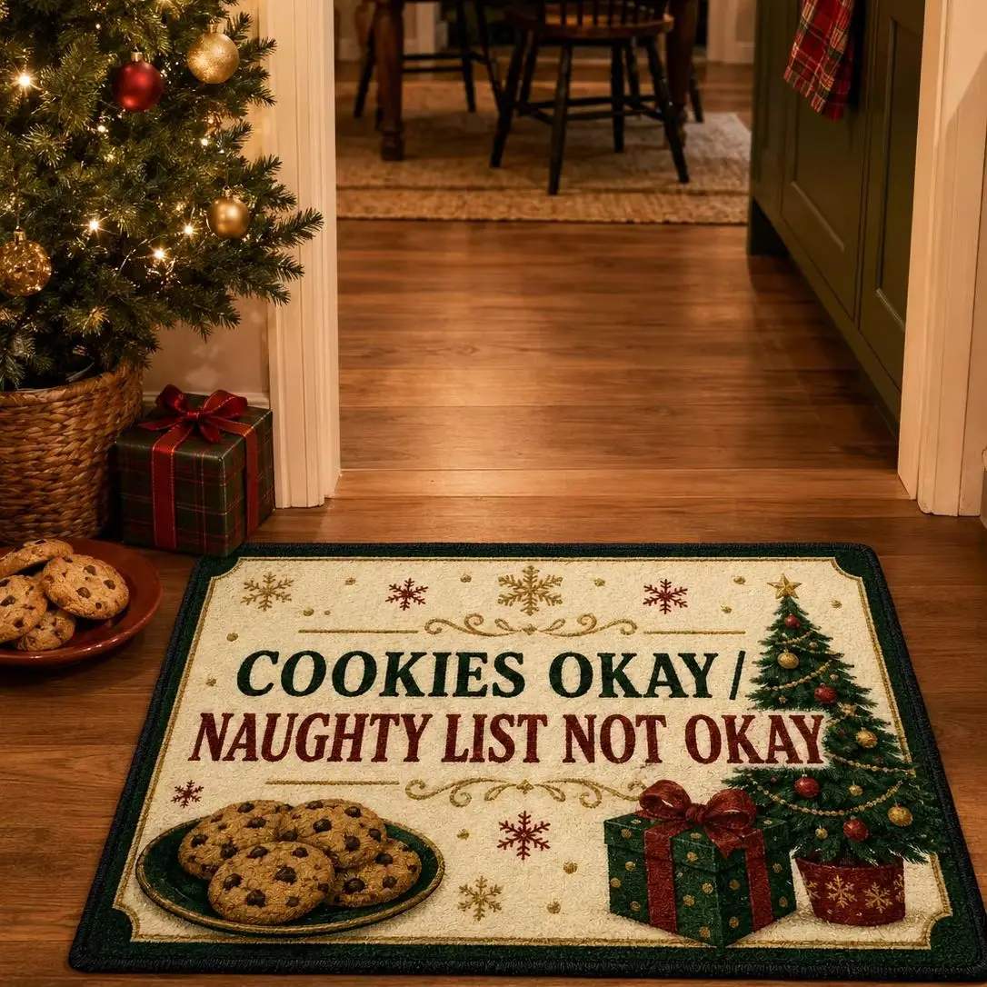 Christmas Doormat Cookies Okay Naughty List Not Okay Welcome Mat Non Slip Front Door Entrance Rug Indoor Outdoor Home Decor