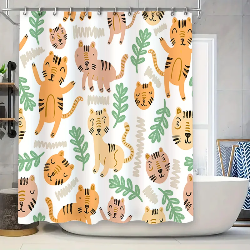 

Adorable Tiger Print Shower Curtain Set for Bathroom Decor Waterproof Fabric in Multiple Colors!