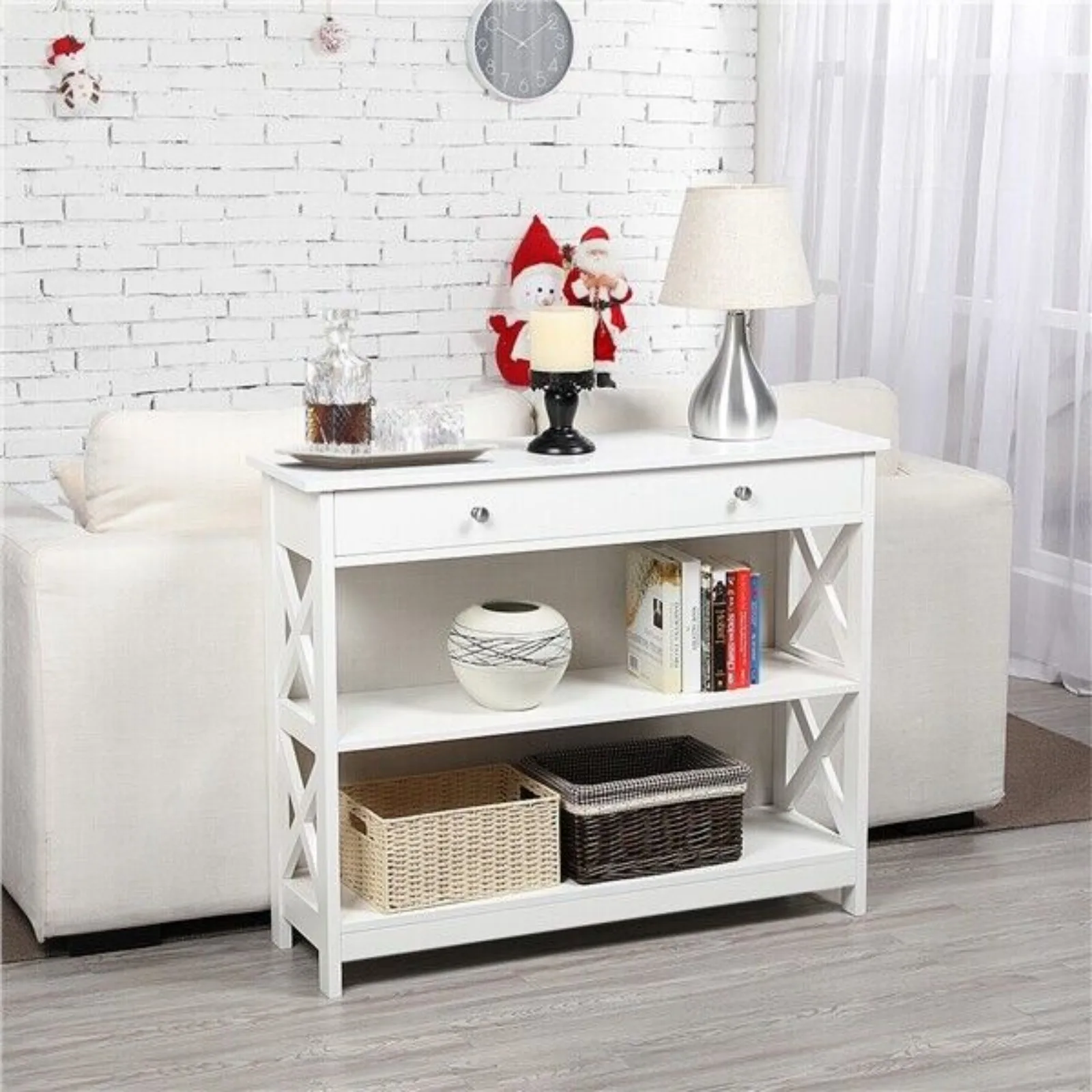 

Console Table with Drawer and 2 Open Shelves Narrow Sofa Side Table for Entryway United States