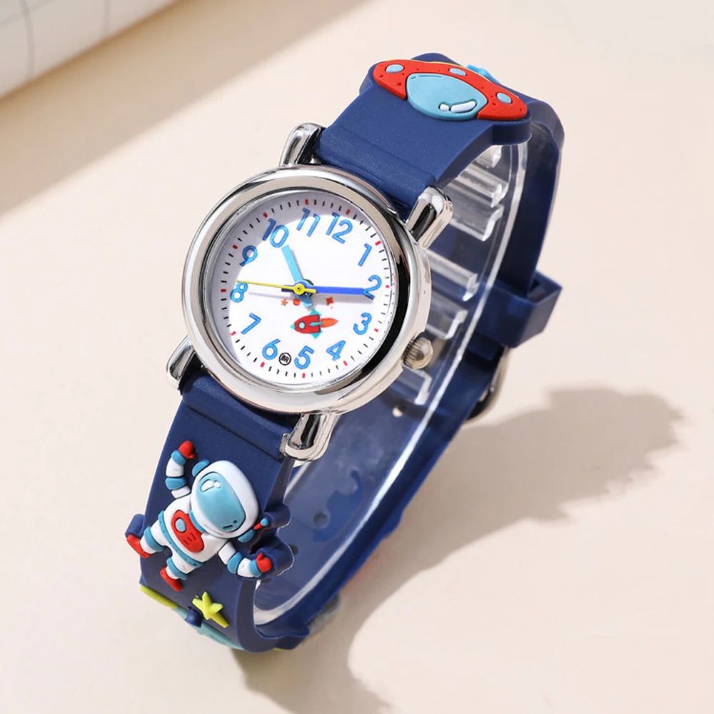 Leuk 3D Astronaut Patroon kinderhorloge Kleur Plastic Tape Jongen Meisje Cadeau Horloge Kinderen Student Horloge