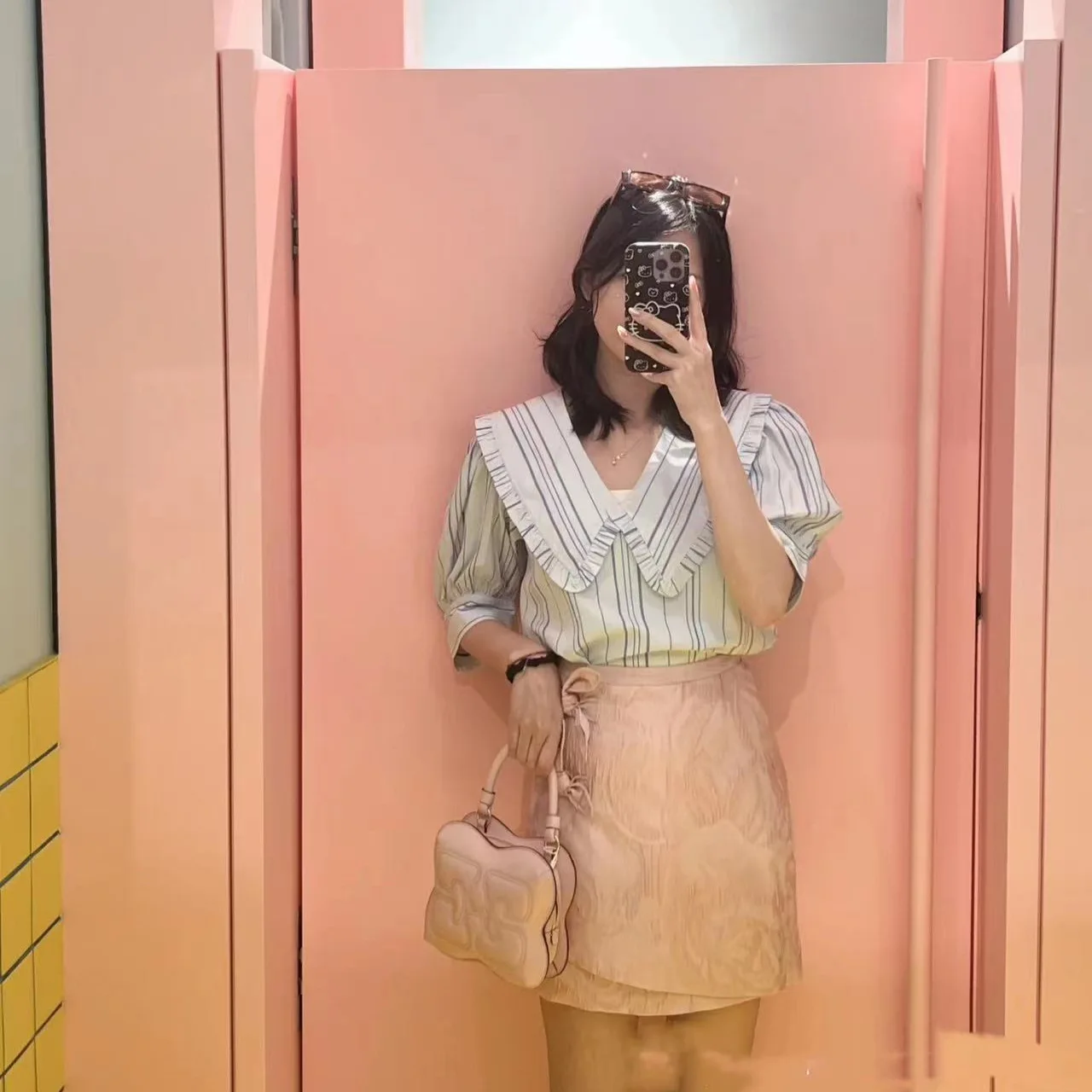 

Новинка 2024: Женская повседневная шикарная блузка Nordic Cotton Bubble Sve с полосатым принтом и воротником-стойкой, весна-лето, модель 3845