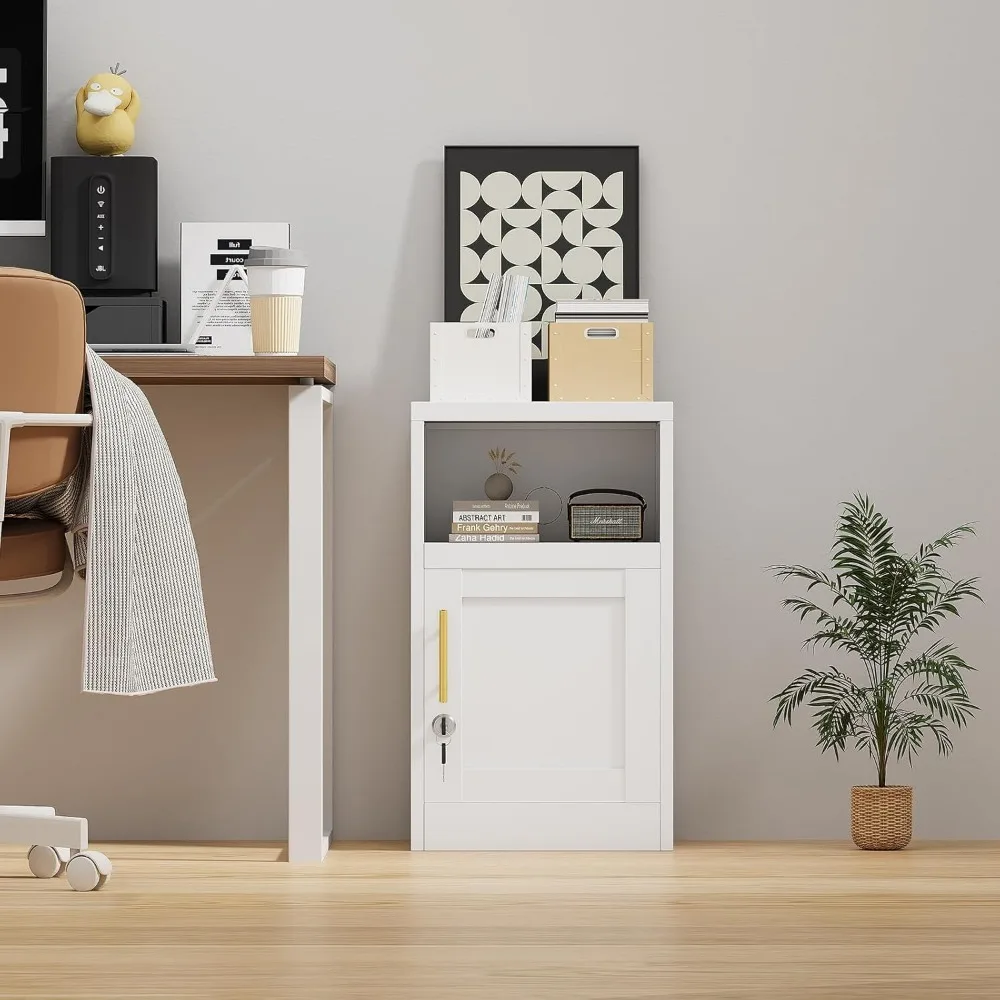 モダンなロック可能なナイトスタンド ペア、棚付き収納キャビネット、ドアと収納付きの現代的なサイドテーブル 28 個