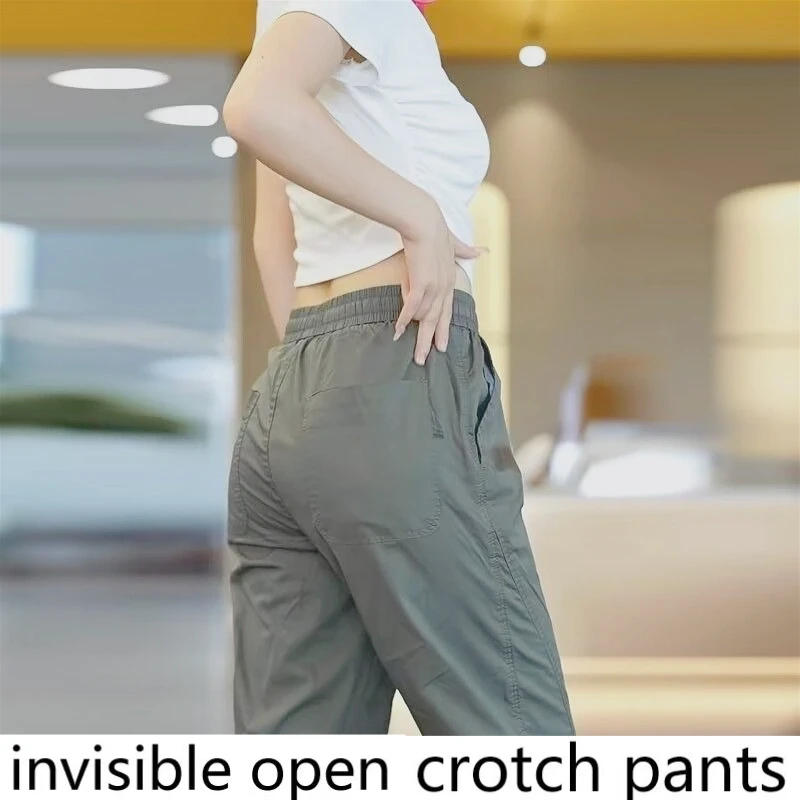 

Invisible Crotch Pants, Light and Thin Men's and Women's Same Ice Silk Casual Pants Full Open, Convenient for Couples To Date