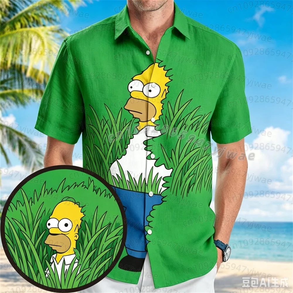 26 Men Cartoon Simpson Print Men's Shirt Fashion Men's Clothing Oversized Casual Hawaii Beach Hawaiian men short sleeve y Shirts