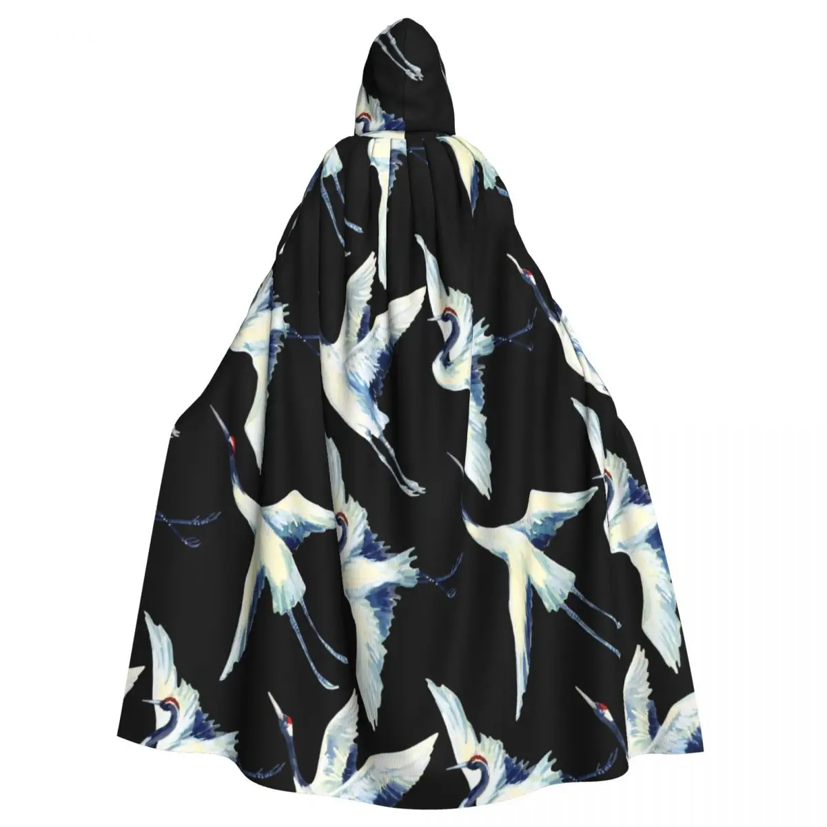 Long Cape Cloak Watercolor Asian Crane Bird Pattern (1) Hooded Cloak Coat Autumn Hoodies