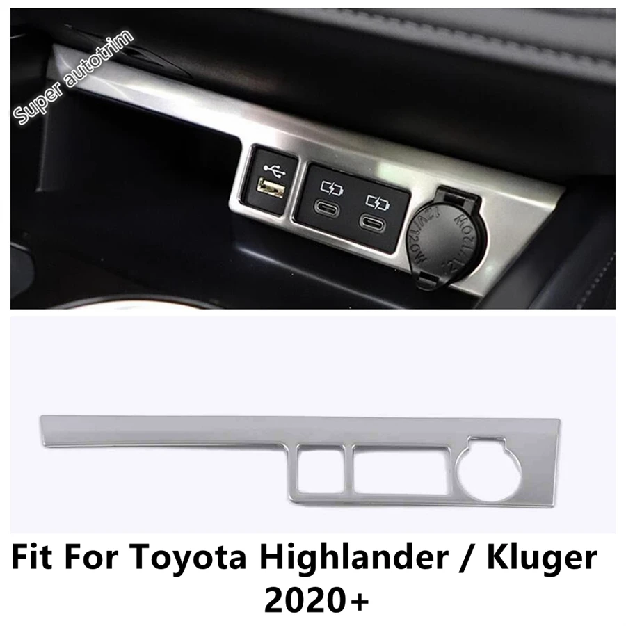 Dashboard Front Center USB Control Charge Panel Cover Trim Stainless Accessories For Toyota Highlander / Kluger XU70 2020 - 2024