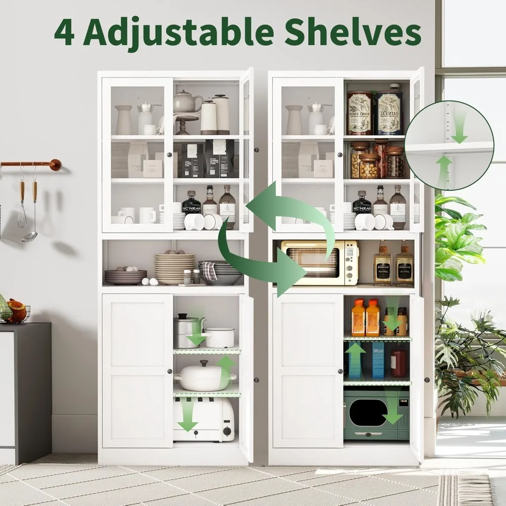 72 خزانة مخزن المطبخ طويلة، خزانة مخزن معدنية بيضاء مع سطح طاولة و4 أرفف قابلة للتعديل، خزانة تخزين المرافق Rust-Re #4