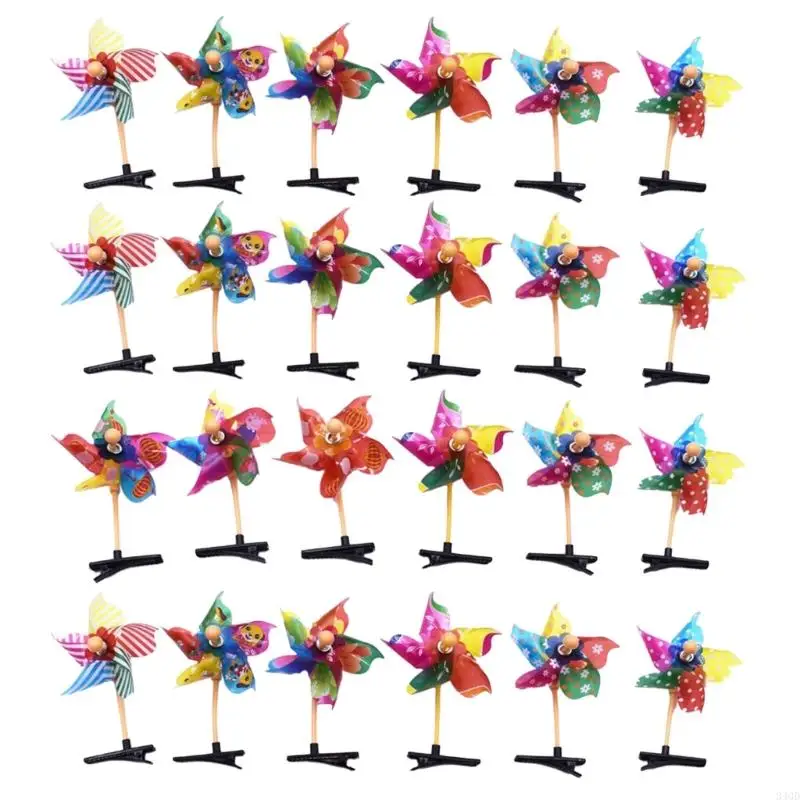 

340D Assorted Pack of 24 Pinwheel Shaped Hair Clip Hair Accessories with Rotating Windmills Women Hair Embellishments