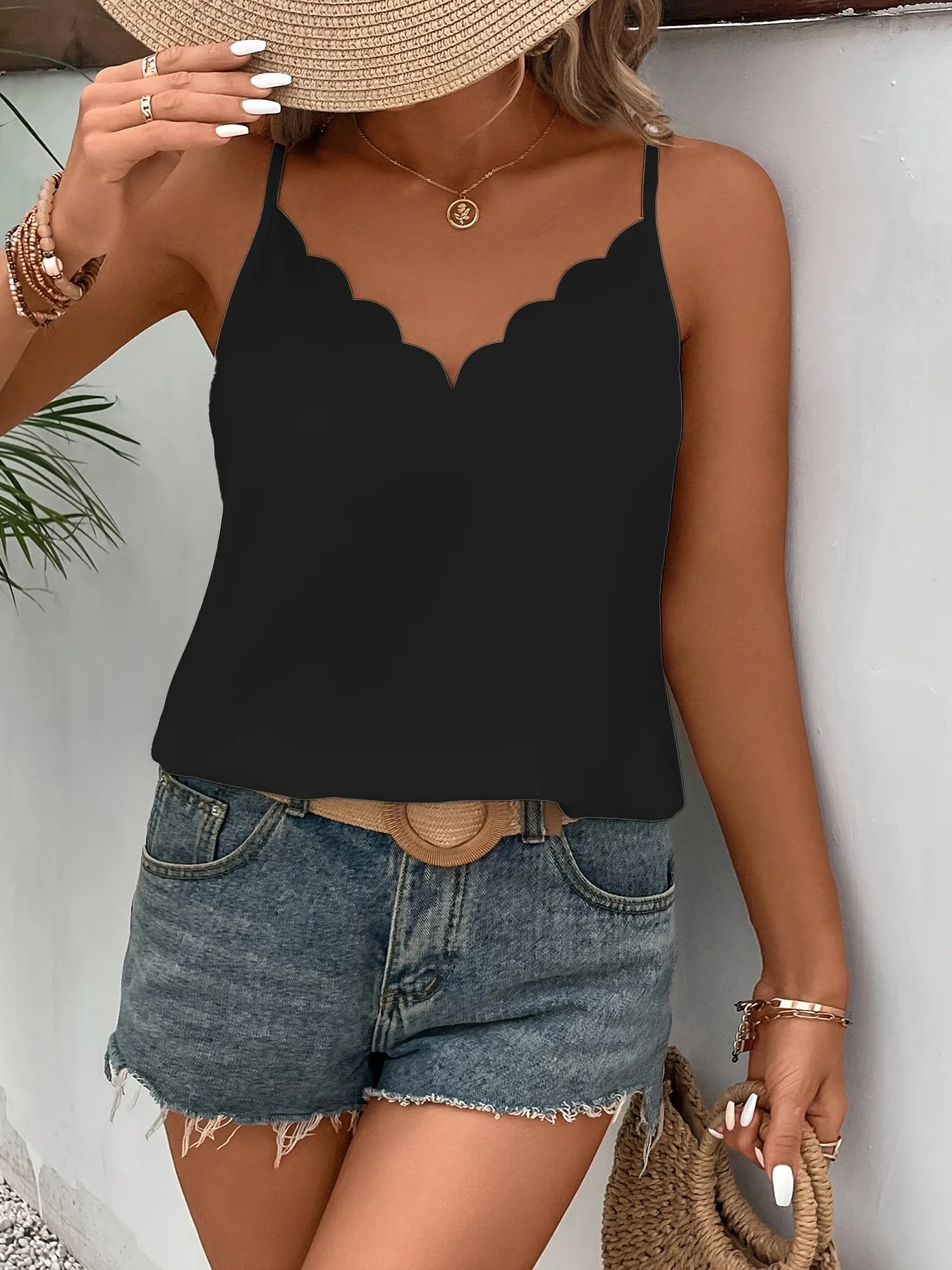 Plus Size Women's Wavy V-Neck Sleeveless Tank Top Summer Vest Lightweight Casual Style image 6