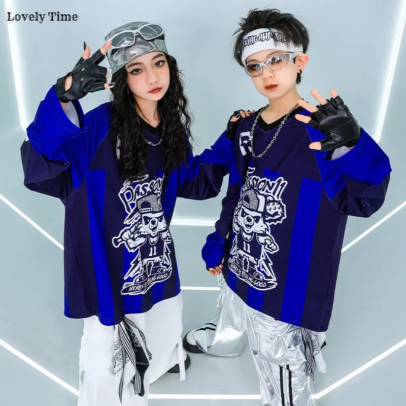 Girls K-pop Cool Sweatshirt Street Dance Silver Cargo Pants Boy Hip Hop Shiny Clothes Set Kids Jazz Costumes Children Streetwear