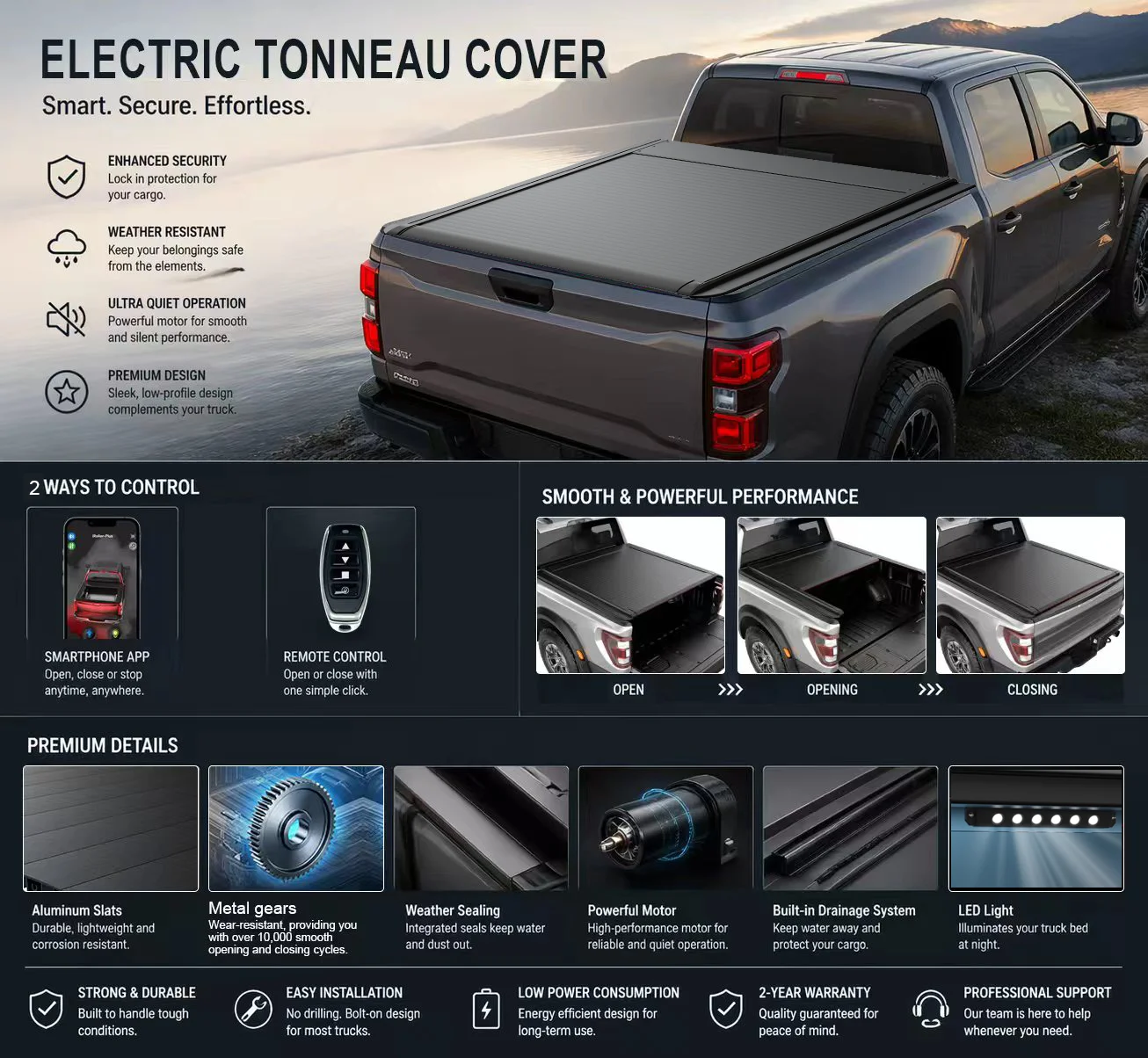 Retractable Hard Pickup Truck Tonneau Bed Cover Roller Lid Shutter Cover for Ford F-150 RAM BT-50 Geely Radar RD6