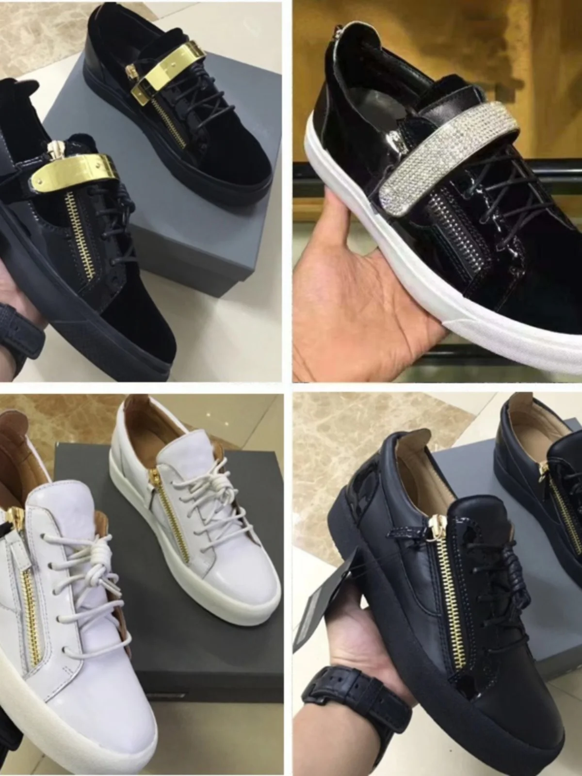 

Casual Low-Top Men's Shoes with Zipper Thick Bottom High-Heel Women's Shoes Real Velvet Leather Fashionable Board Shoes