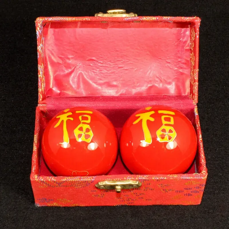 1Set Baoding Ball Decorations Chinese Health Stress Relieve Durable Hand Exercise Ball with Storage Box Home Ornament