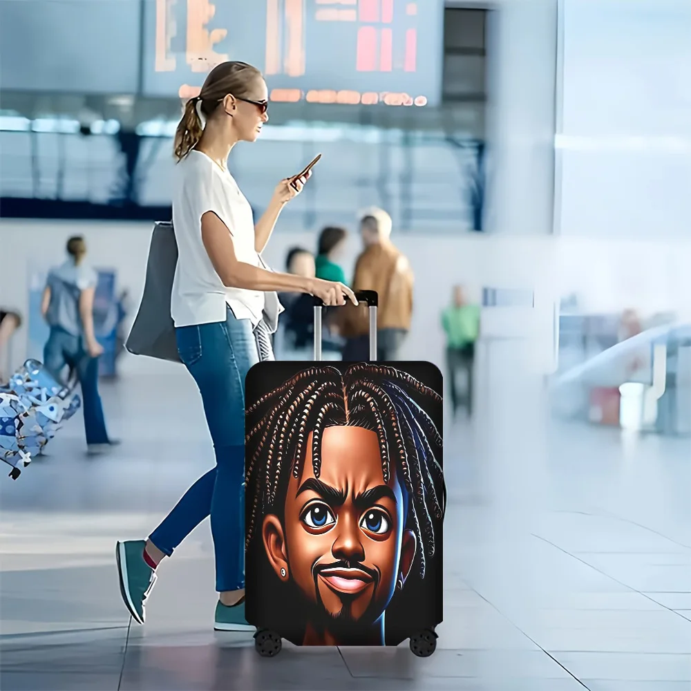 1pc Cartoon Boy Luggage Flap with dreadlocks print. Fits suitcases from 18 to 32 inches; effectively protects your luggage