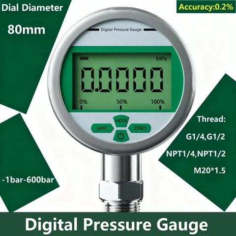 -0.1Mpa-60Mpa Digital Pressure Manometer 400bar Digital Pressure Gauge 80mm M20*1.5 0.2% 600bar Pressure Manometer 100Kpa 50Mpa