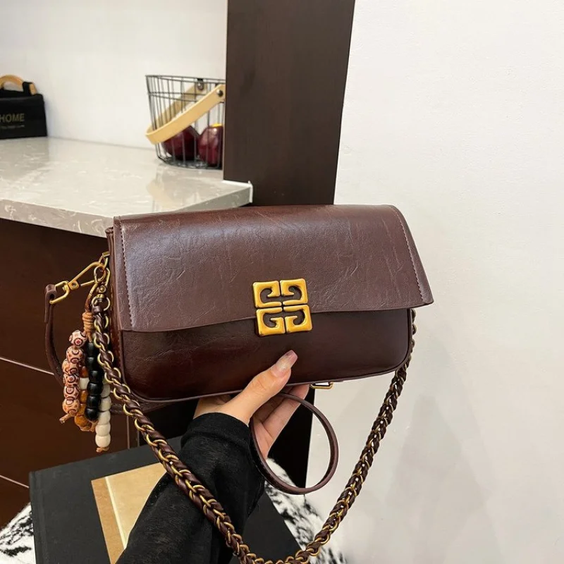 حقيبة يد نسائية جلدية عصرية الراقية العلامة التجارية الفاخرة تصميم عصري خياطة مكررة حقيبة يومية عتيقة ​