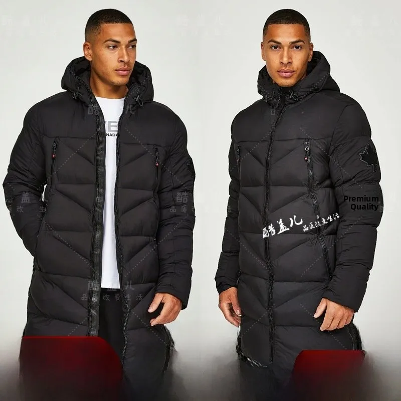 

Thiened Fce Men's Cotton Jaet Warm Autumn Winter Outerwear Stand Fit Faion Urban Sle Long Sve Hooded Coat