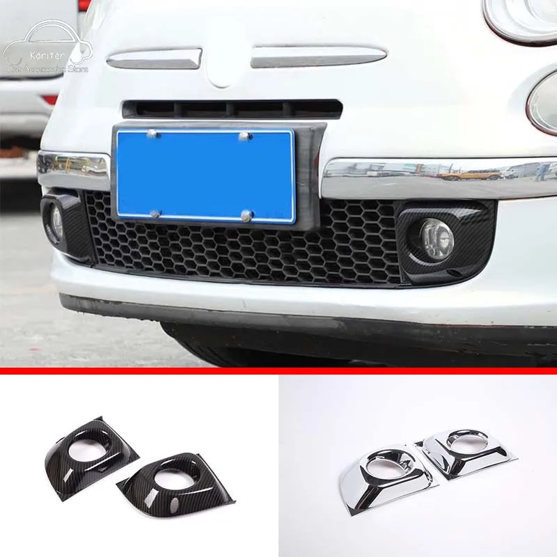 

For Fiat 500 2011-2015 ABS Carbon Fiber Style Car Front Fog Light Lamp Cover Frame Trim Sticker Auto Exterior Accessories