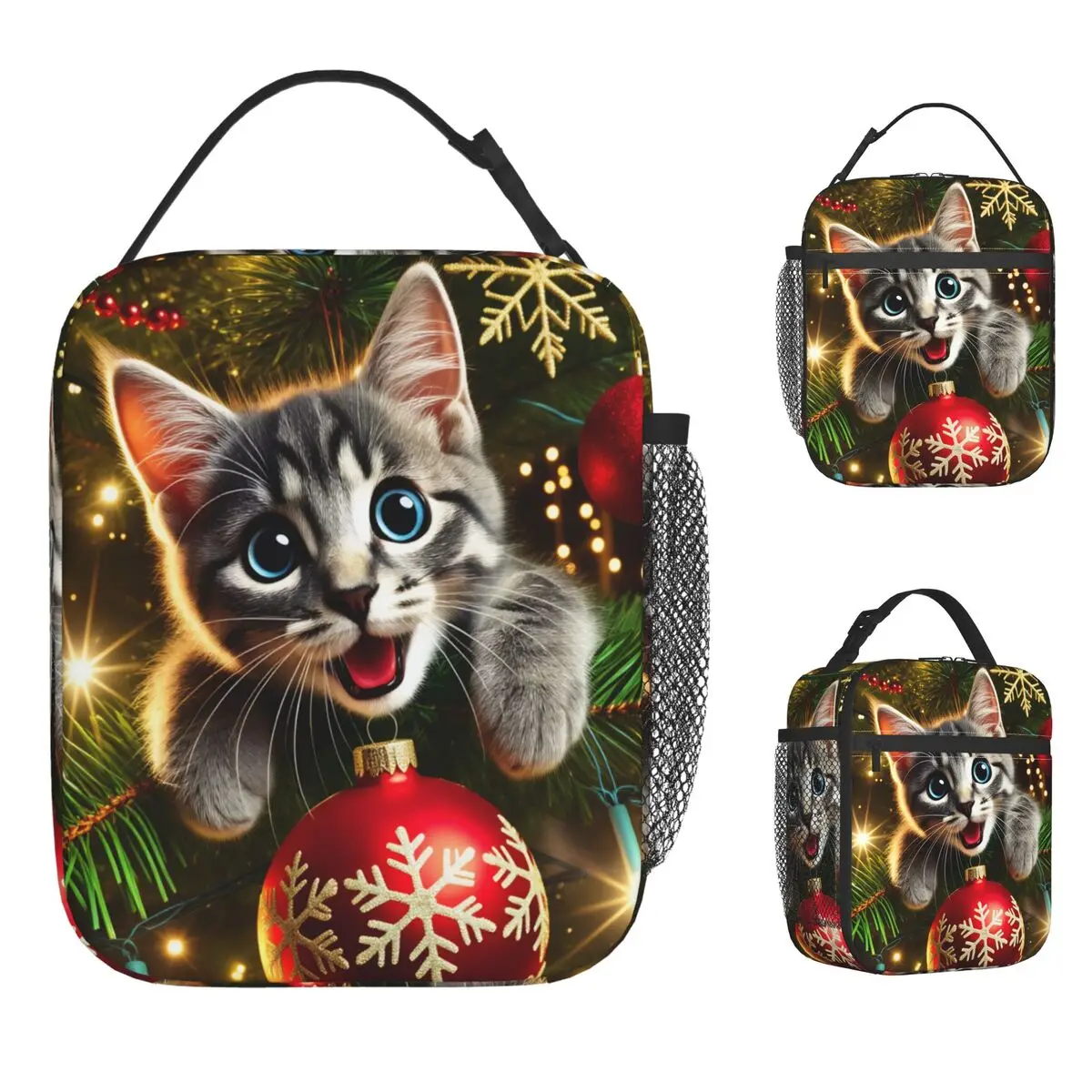 

Рождественские кошки, очаровательные котята, праздничная сумка для обеда, портативный ланч-бокс, унисекс, уличная сумка-холодильник для пикника, сумка-тоут, сумки для еды