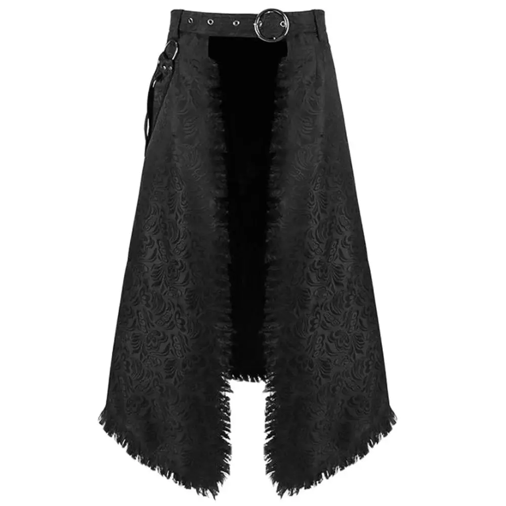 New Gothic Irregular Skirts For Men Black High Waist Pleated Steampunk Rock Double Breasted Long Skirt Halloween Party Costume