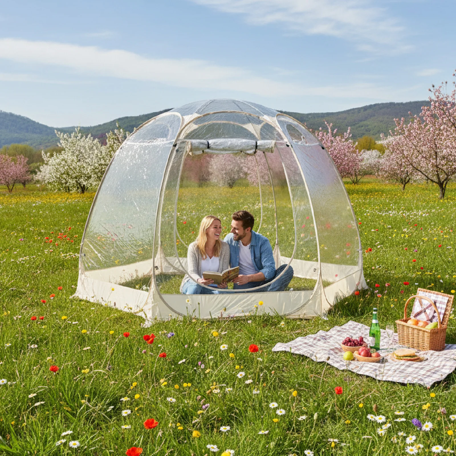 2-4 Person Clear Bubble Tent for Backyard BBQ, Pop Up Dome Shelter, Transparent Gazebo for Grill Parties