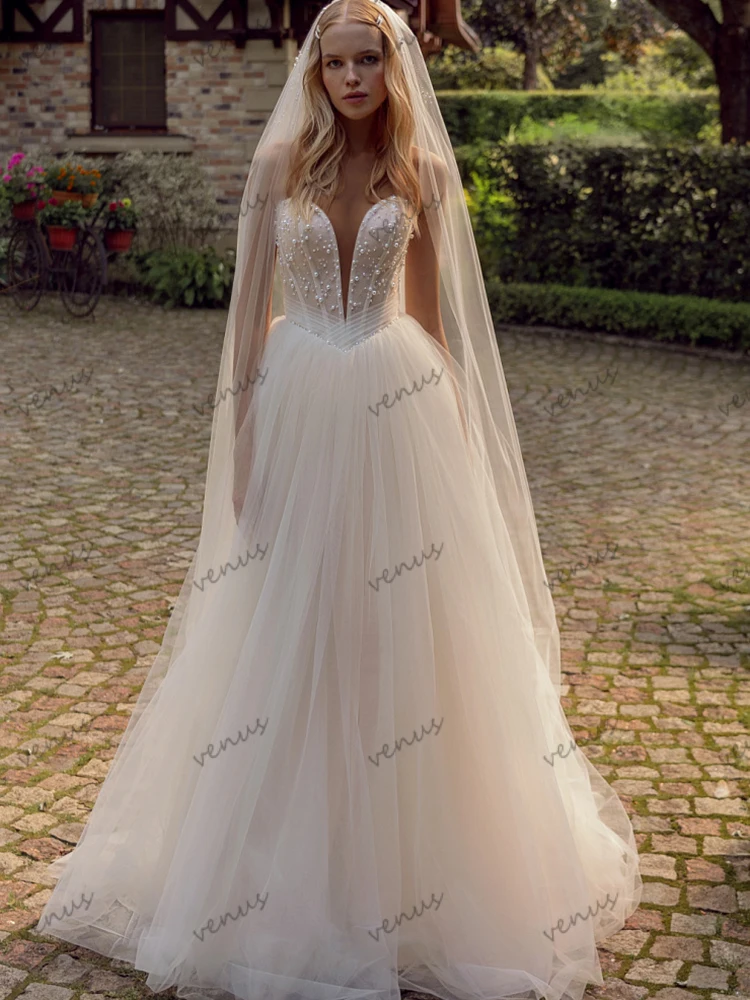 فساتين زفاف بسيطة زي العرائس الحديثة لؤلؤة بدون حمالات بدون ظهر رداء للحفلات الرسمية Vestidos De Novia مخصص 2025