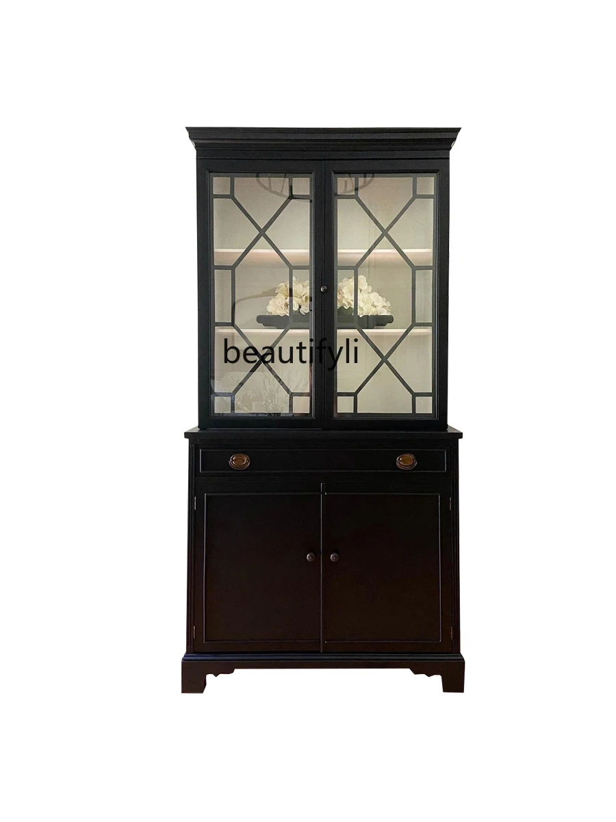 

Light luxury dining side cabinet against the wall retro wine cabinet solid wood locker ultra-thin living room display cabinet