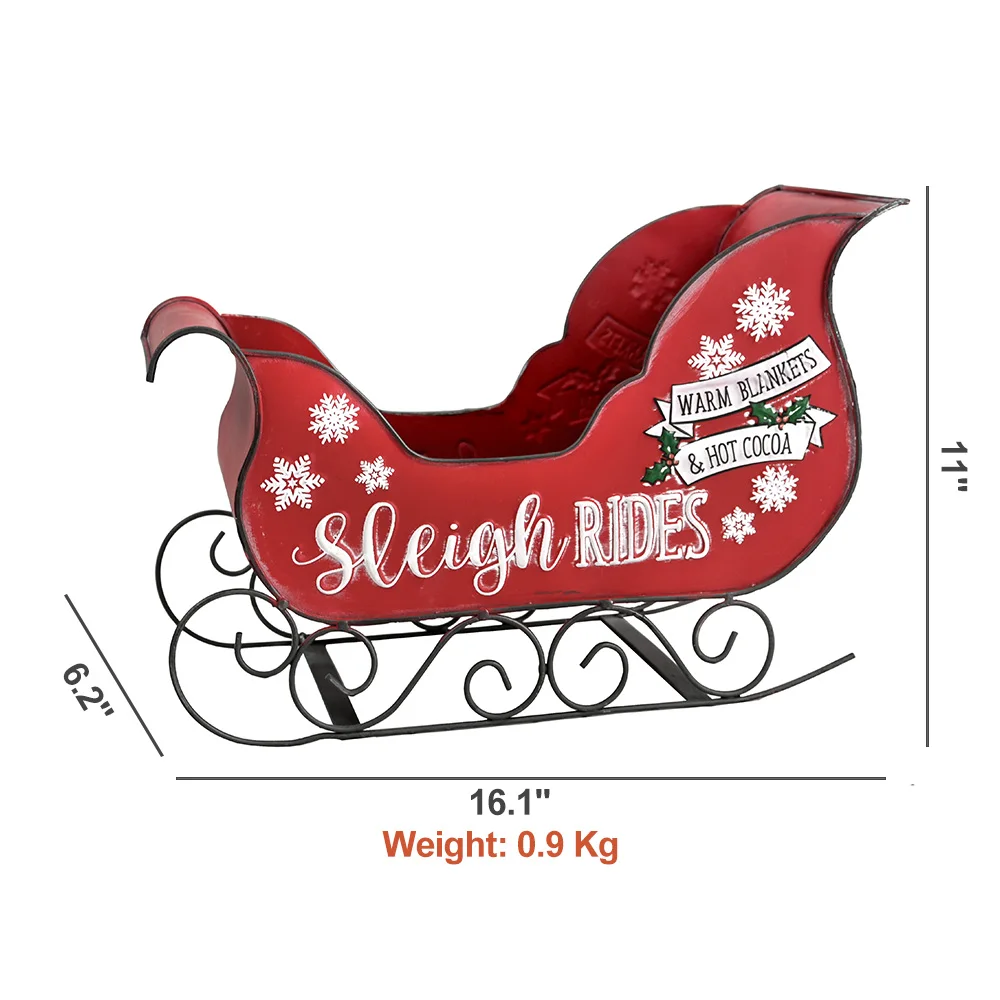 Merry Christmas Metal Sleigh Christmas Craft Supplies Indoor Decoration New Year Gift Party Decoration Red Sledge