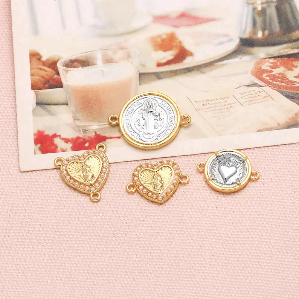 OCESRIO Beads Heart Virgin Mary Charms for Bracelet Copper Gold Plated Silver Color san benito jewelry Making Supplis chma293