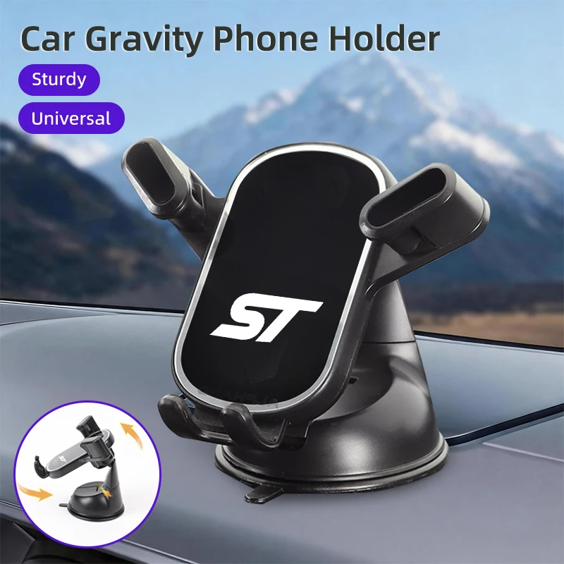 Car Gravity Phone Holder Suction Cup Base Phone Stand With Hook Accessories For Ford ST Line Racing RS S Kuga Fiesta Fusion