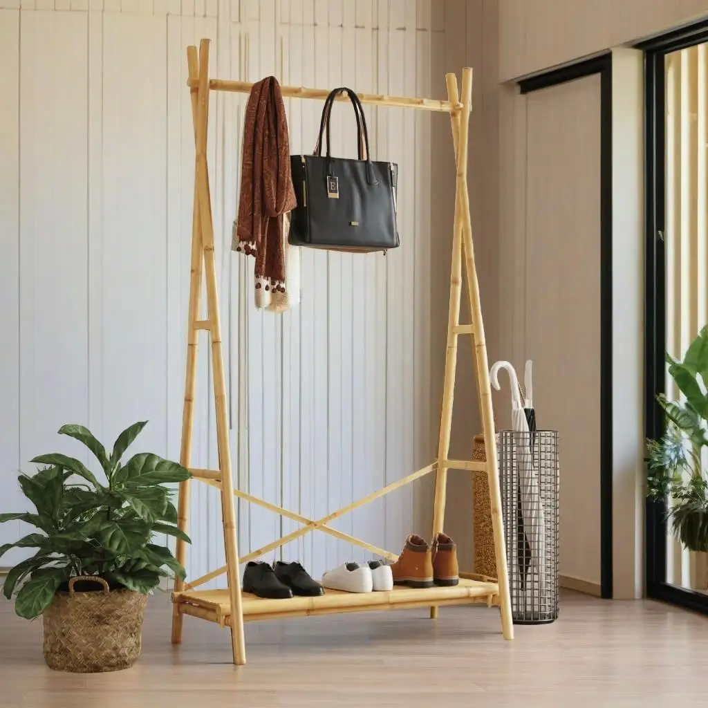 

Bamboo Clothes Rack with Shelf - 40.2x19.7x74.8 Inch Adjustable Storage Organizer