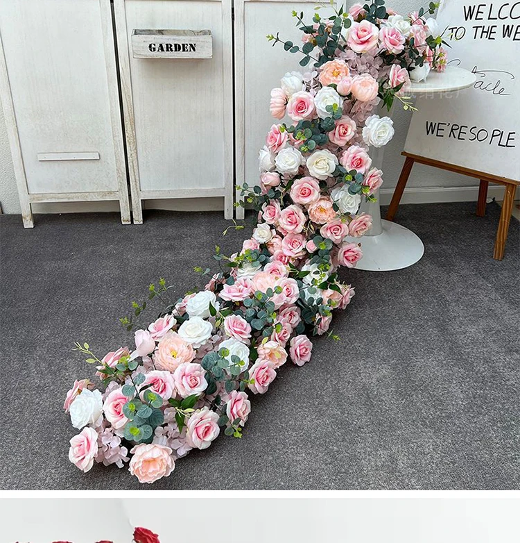 Künstlicher Rosen-Bodenläufer 5D Hochzeits-Hintergrund-Dekoration Event-Tisch-Mittelstücke Blumenreihe Arrangement Party-Dekor-Requisiten – Detail 8