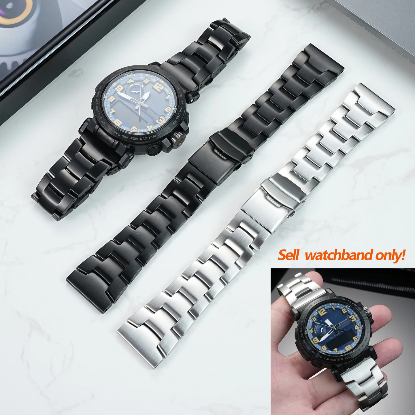 23 24 مللي متر الرجال الفولاذ المقاوم للصدأ حزام الساعات لساعة كاسيو PRG-600/650 PRW-6600 PRG-60/50 // 30/70Y حزام معدني سوار مقاوم للماء