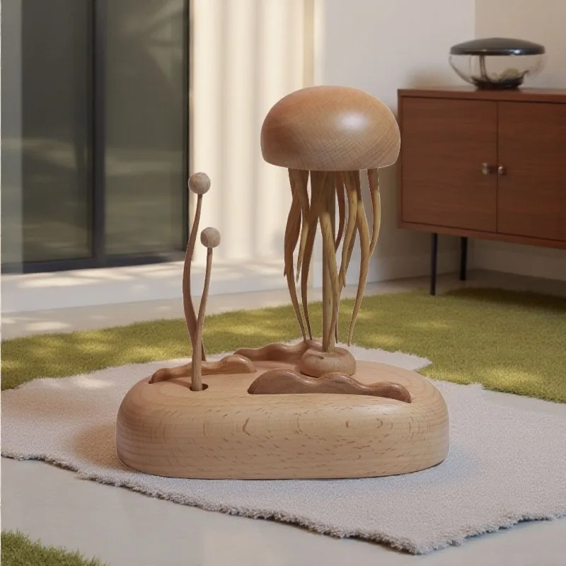 Handmade Wooden Jellyfish Craft Toy Creative Marine Animal Wood Carving Decoration Girls Toys Child Manual Activity Games Toy