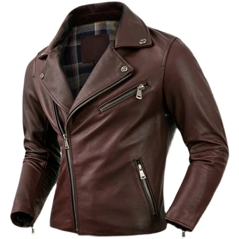 

New 2024 Autumn Motorcycle Clothing Thick First Layer Natural Cowhide Genuine Leather Jacket Men Motor Riding Coat Biker Clothes