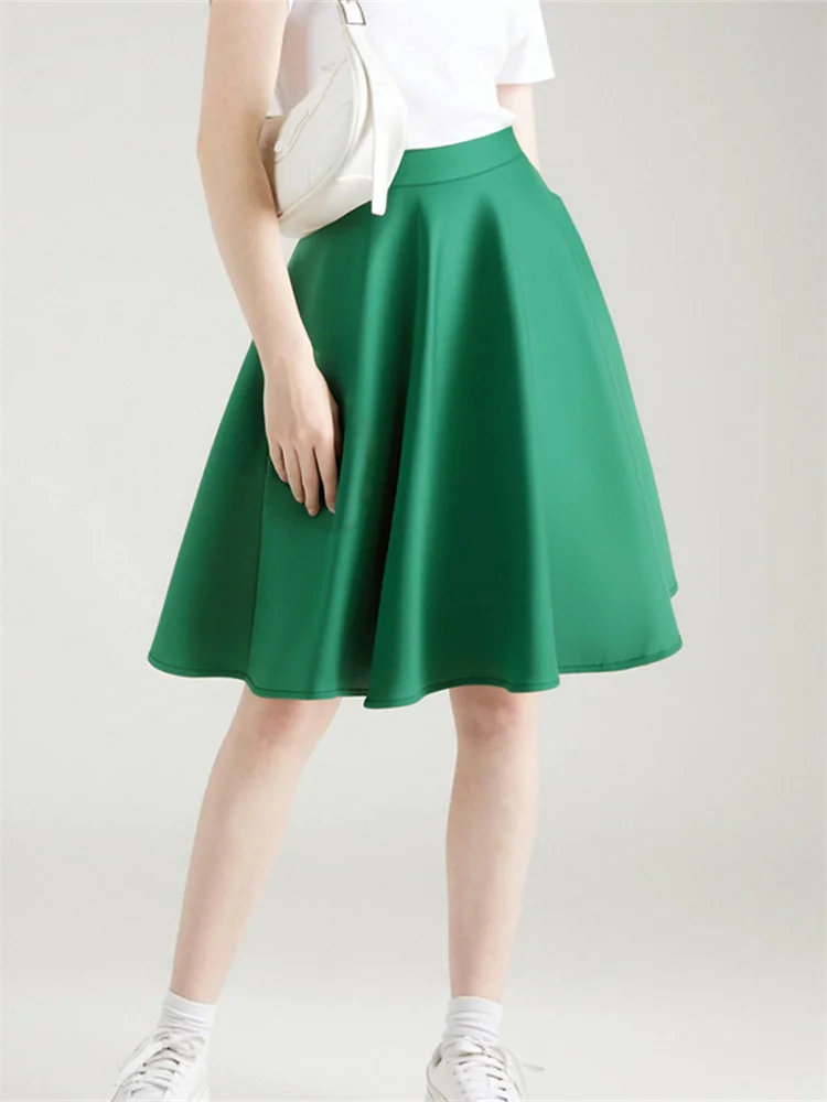 Verde primavera respirável solto vintage balanço saia de cintura alta zíper meninas dançando jk estudante uma linha moda verão saias casuais