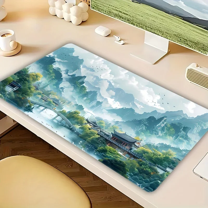 FurniArt Extra Large Gaming Mouse Pad Mountain Iron Art Pattern Non Slip Thick Washable Rubber Base for Game Office Desk Use