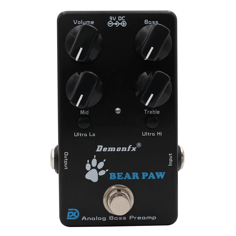Demonfx BEAR PAW Bass Effect Pedal Preamp EQ Pedal 3‑Band Bass‑Mid‑Treble Adjust Ultra Hi Low Switch True Bypass Analog StompBox